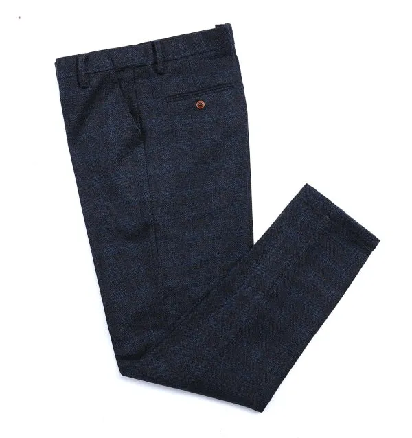 Men's Business 3 Pieces Formal Navy Tweed Notch Lapel Suit (Blazer vest Pants)