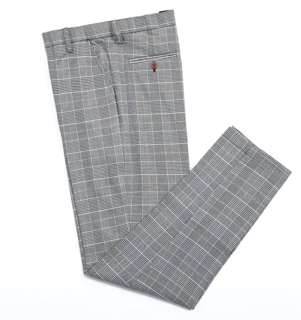 Mens Business 3 Pieces Suit Formal Grey Plaid Notch Lapel Suit (Blazer Vest Pants)