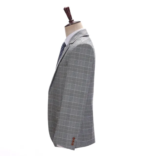 Mens Business 3 Pieces Suit Formal Grey Plaid Notch Lapel Suit (Blazer Vest Pants)