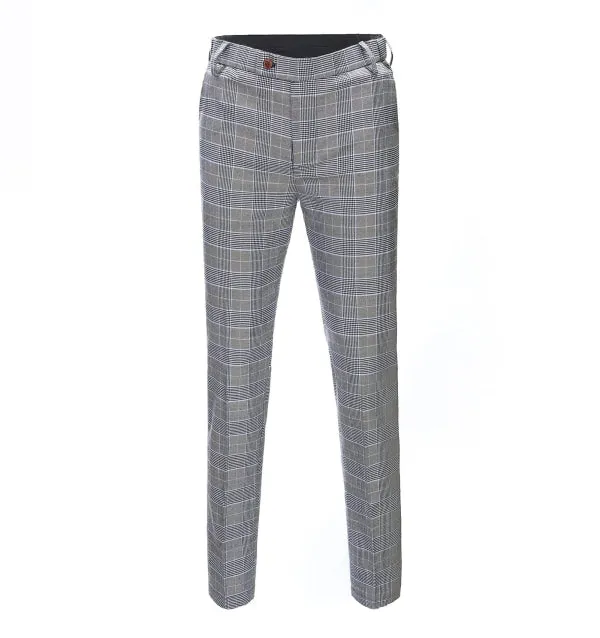 Mens Business 3 Pieces Suit Formal Grey Plaid Notch Lapel Suit (Blazer Vest Pants)