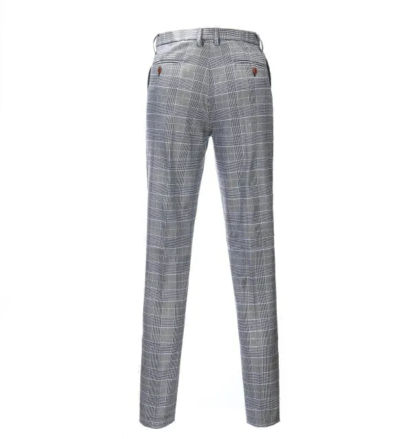 Mens Business 3 Pieces Suit Formal Grey Plaid Notch Lapel Suit (Blazer Vest Pants)