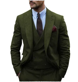 Men's Casual 3 Pieces Mens Suit Classic Tweed Herringbone Peak Lapel Tuxedos (Blazer vest Pants)