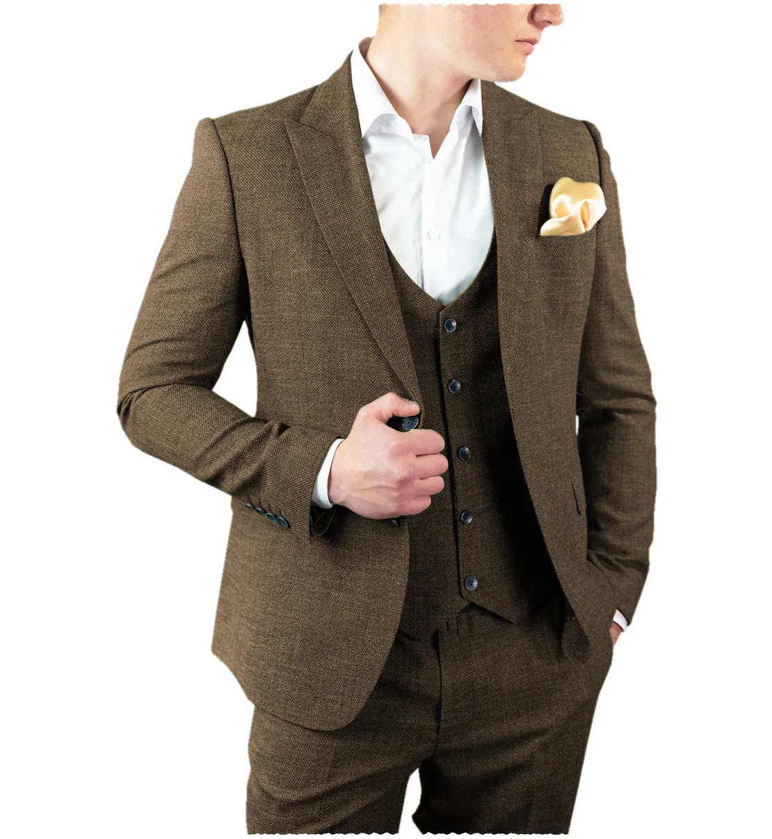 Men's Casual 3 Pieces Mens Suit Classic Tweed Peak Lapel Tuxedos (Blazer vest Pants)