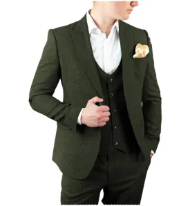Men's Casual 3 Pieces Mens Suit Classic Tweed Peak Lapel Tuxedos (Blazer vest Pants)