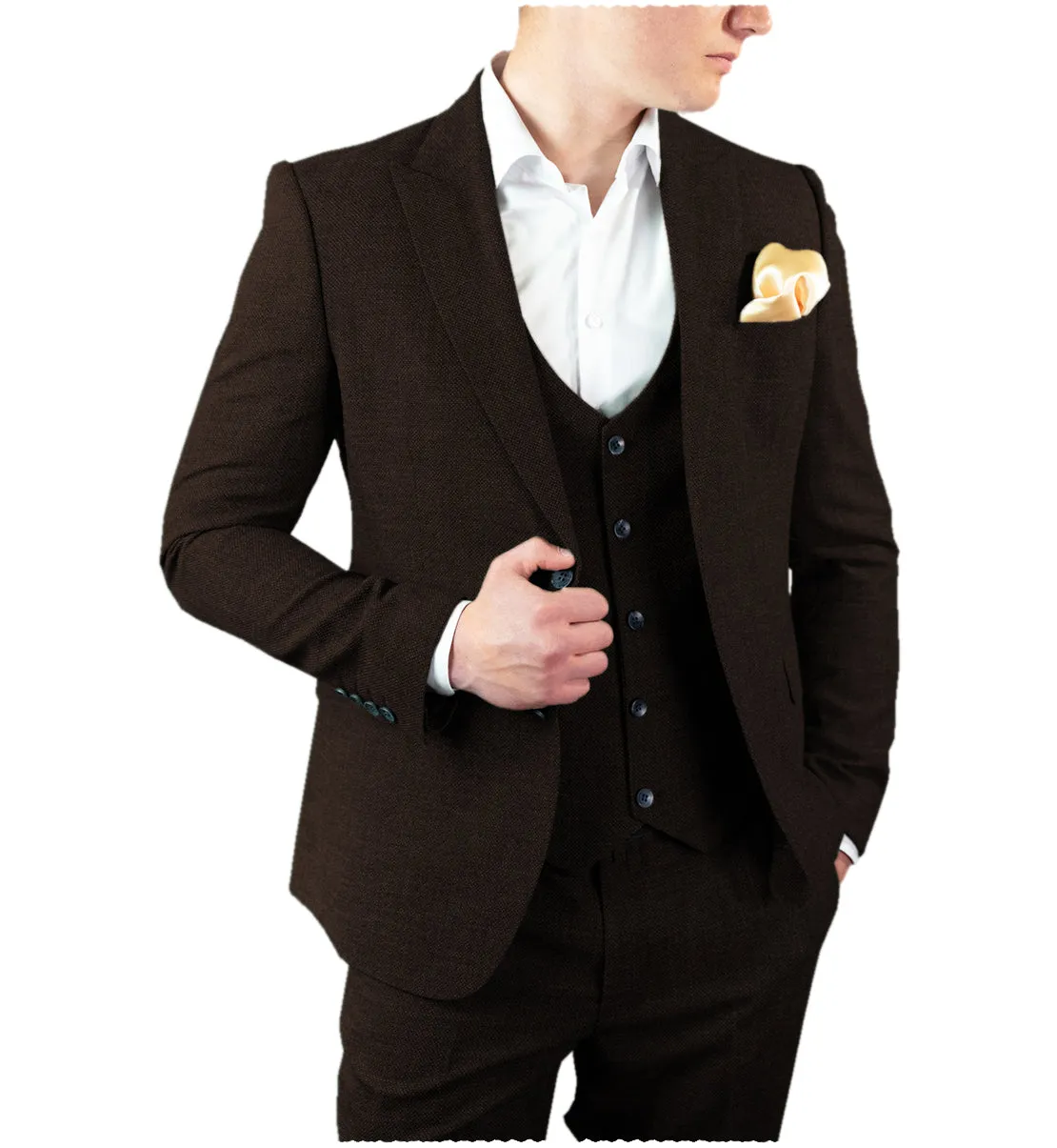 Men's Casual 3 Pieces Mens Suit Classic Tweed Peak Lapel Tuxedos (Blazer vest Pants)