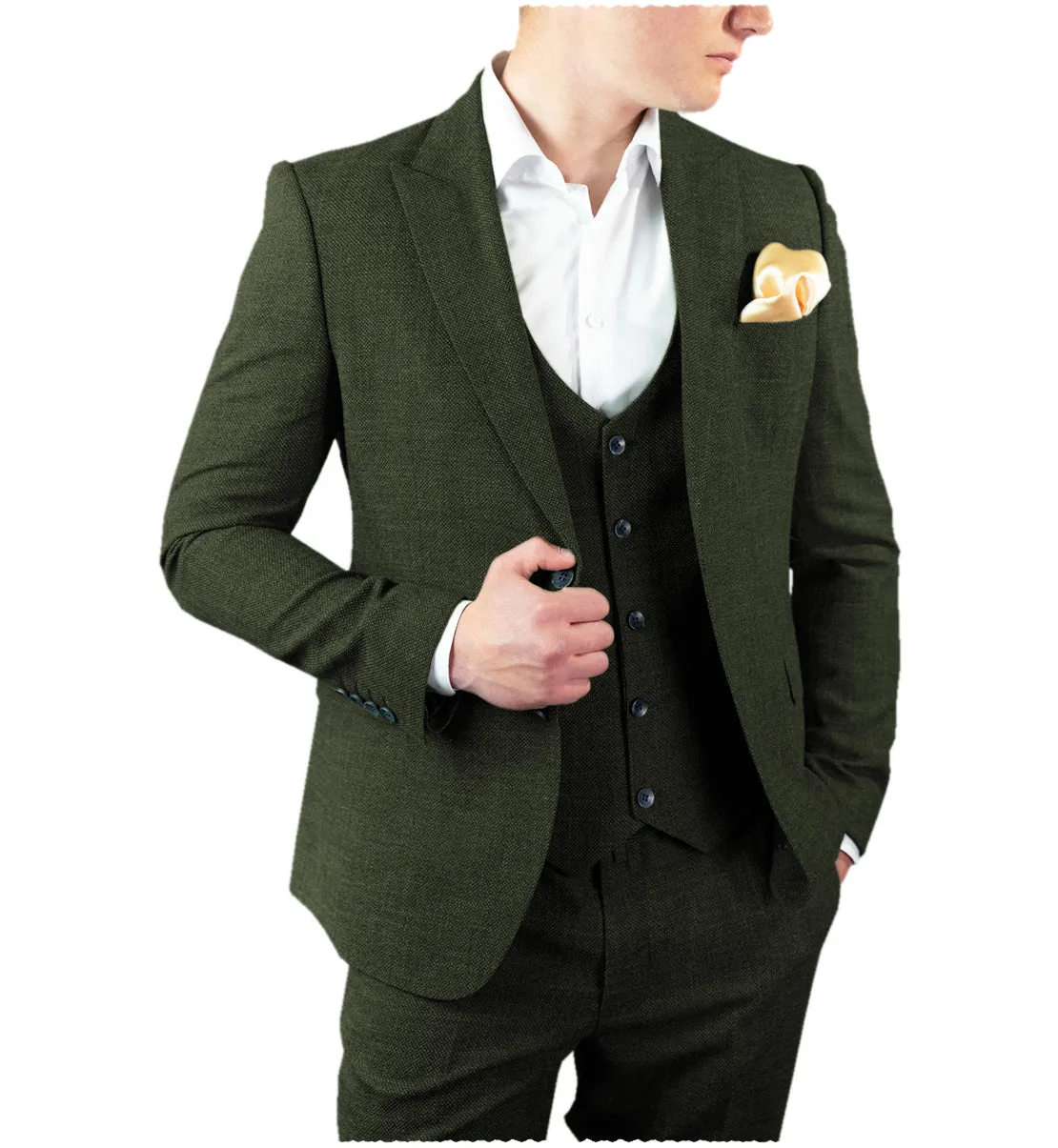 Men's Casual 3 Pieces Mens Suit Classic Tweed Peak Lapel Tuxedos (Blazer vest Pants)