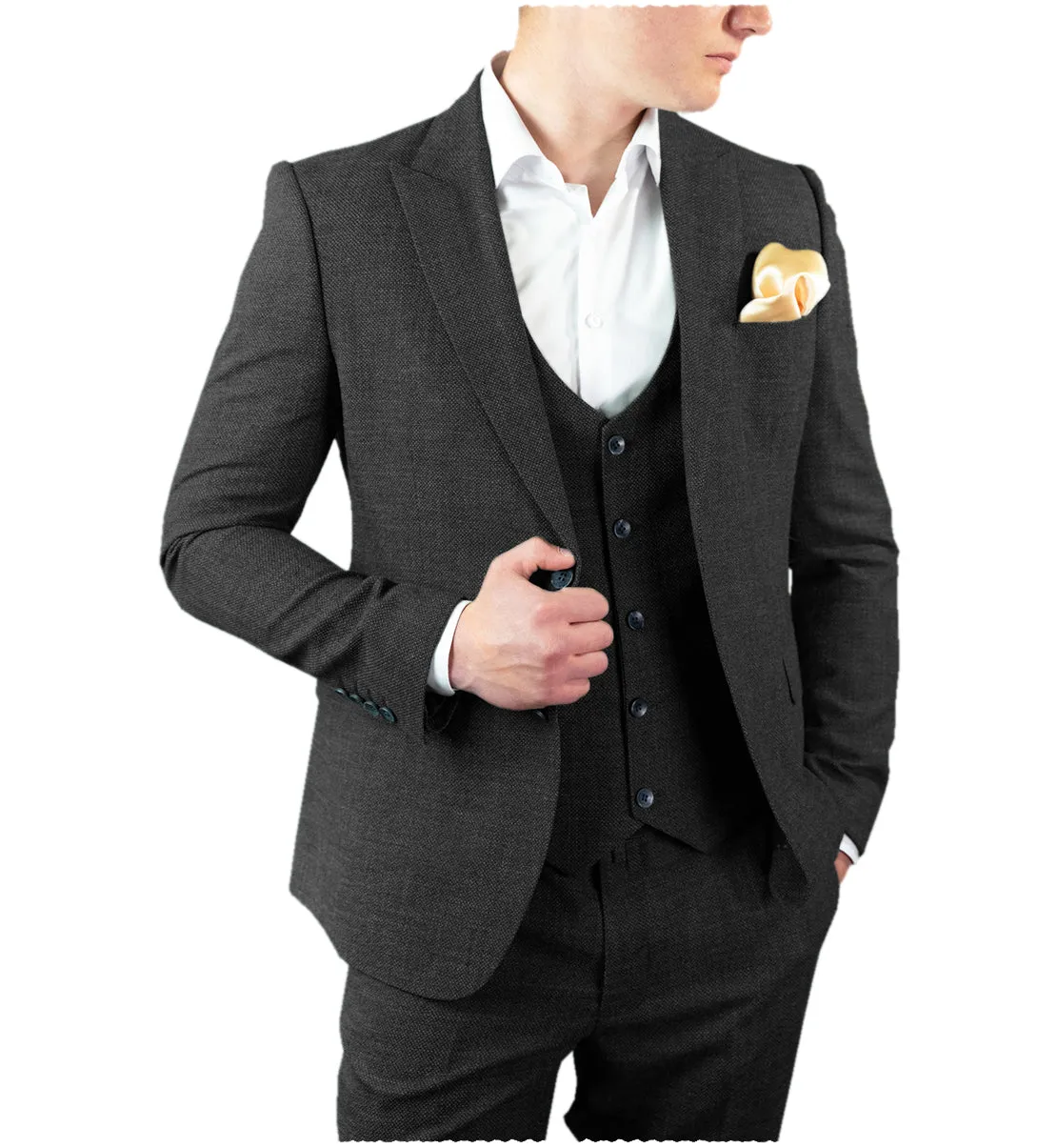 Men's Casual 3 Pieces Mens Suit Classic Tweed Peak Lapel Tuxedos (Blazer vest Pants)