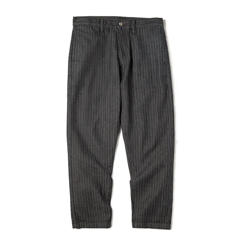 Men's High Waist Dress Pants American 90s Retro HBT Gray Jeans Straight Sim Striped Trousers