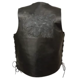 Men’s Side Lace Leather Vest w/ Eagle Head & Stars