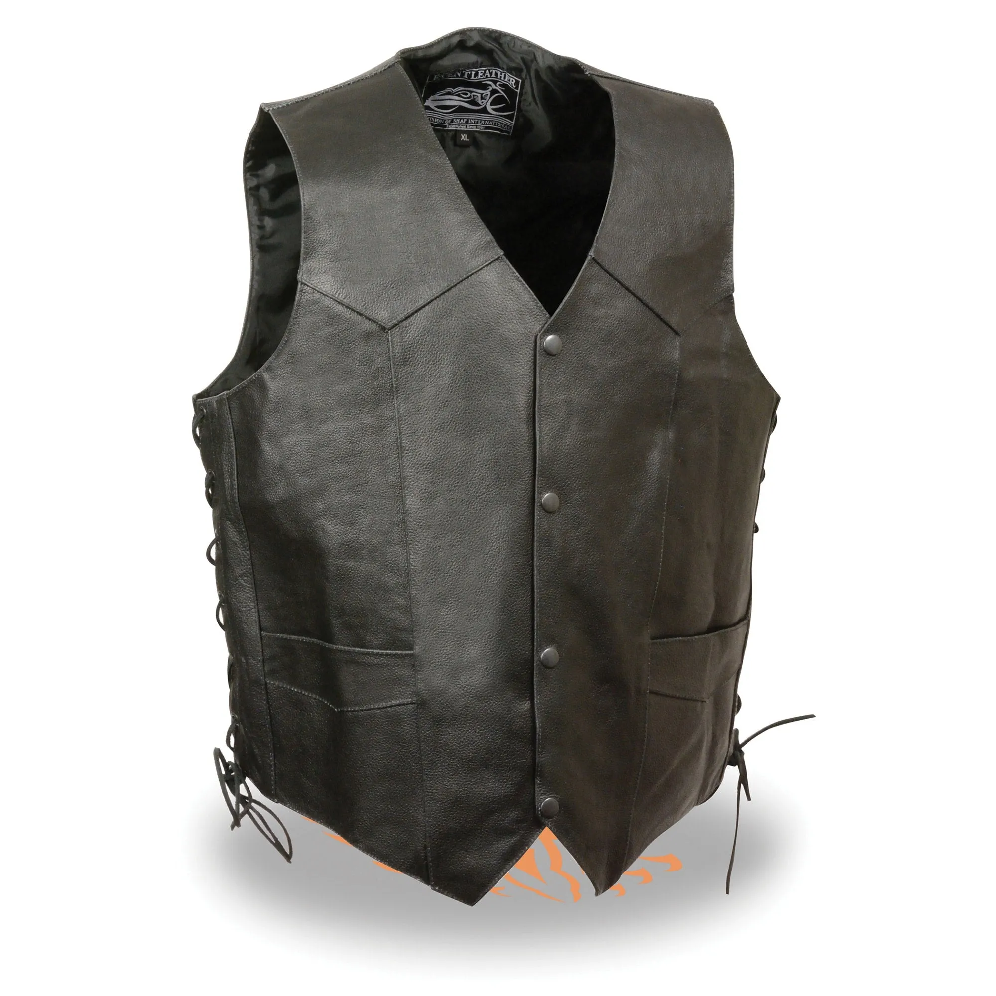Men’s Side Lace Leather Vest w/ Eagle Head & Stars