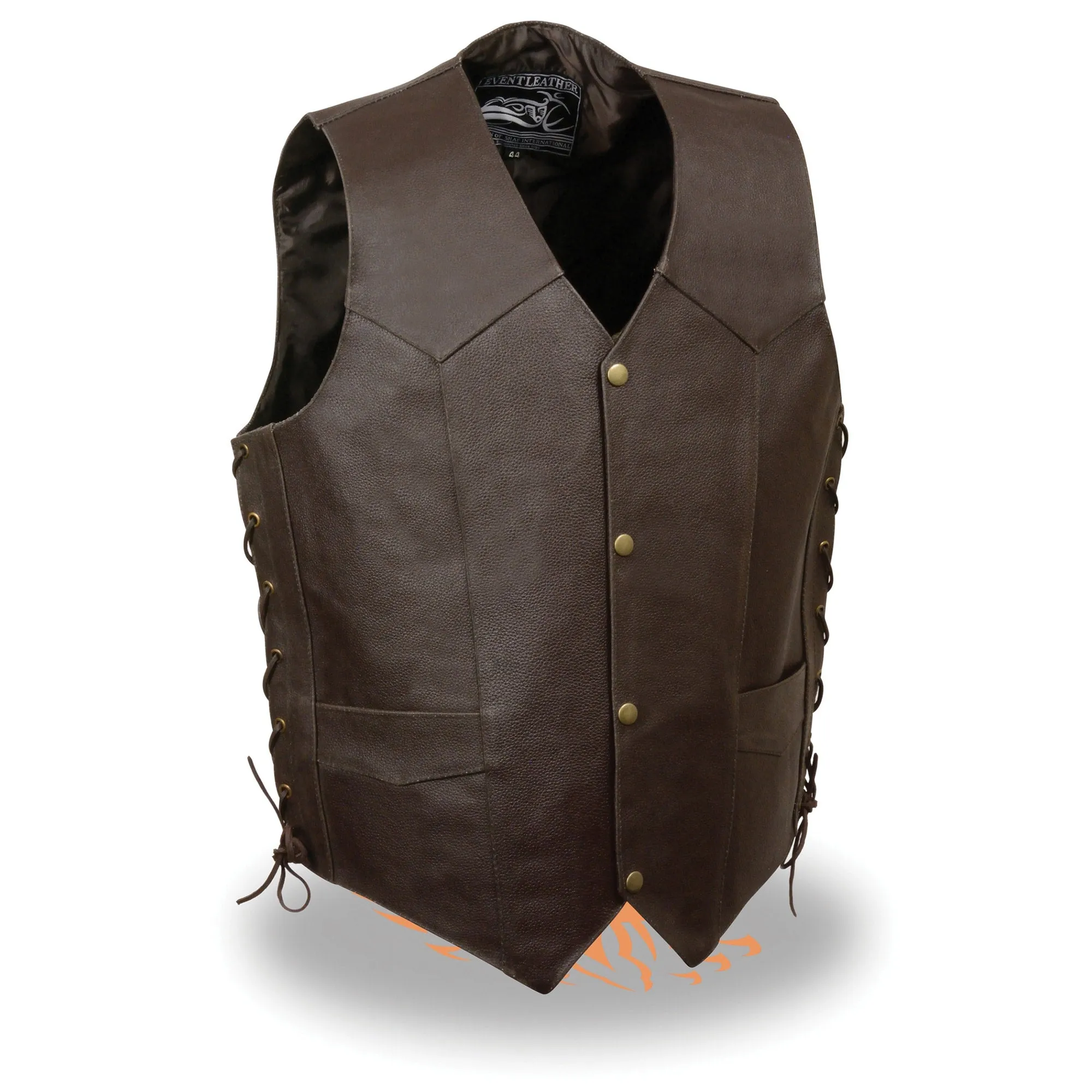 Men’s Side Lace Leather Vest w/ Eagle Head & Stars