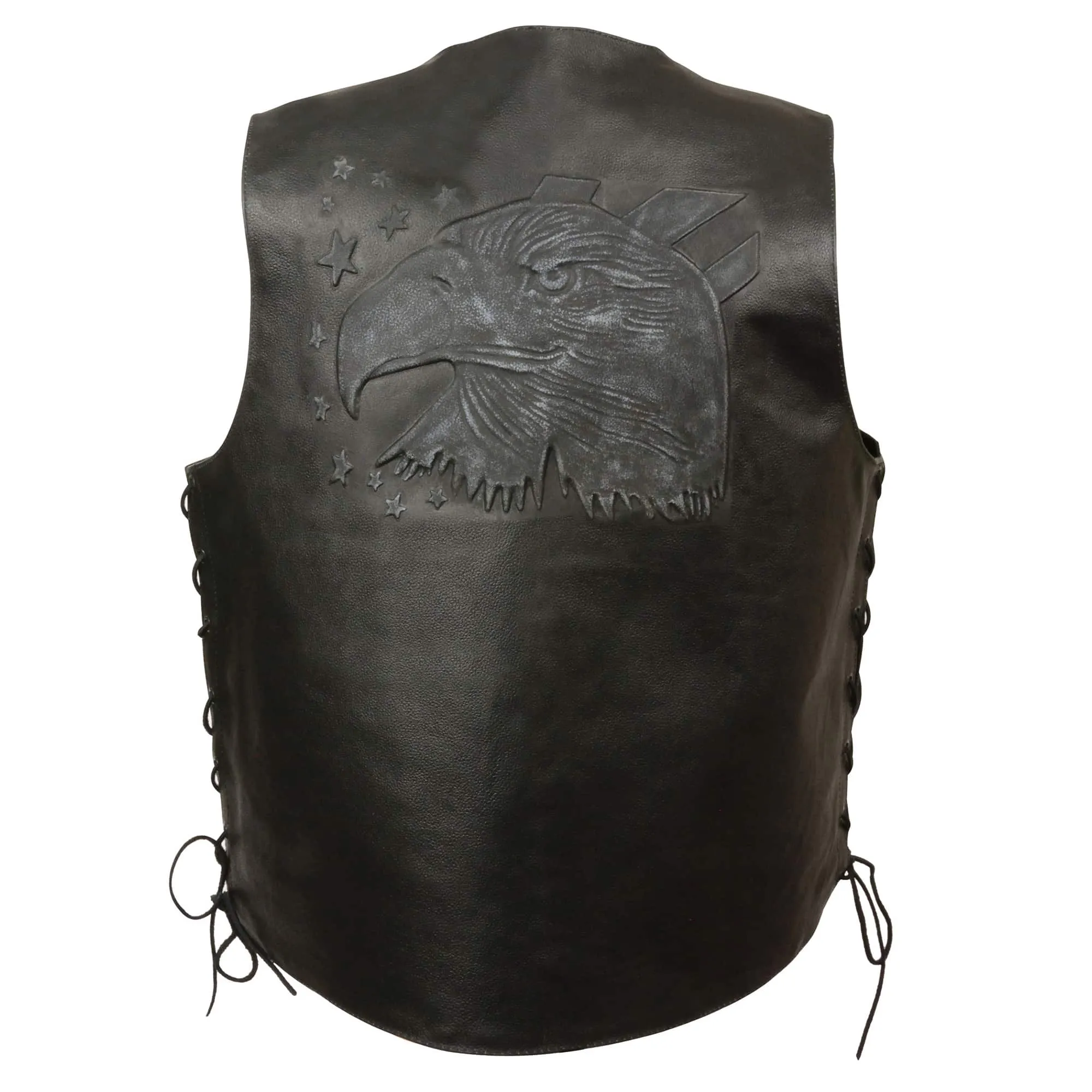 Men’s Side Lace Leather Vest w/ Eagle Head & Stars
