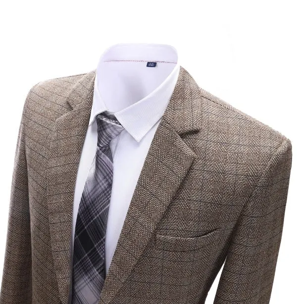 Mens Suit Business 2 Pieces Formal Brown Plaid Notch Lapel Tuxedos (Blazer Pants)
