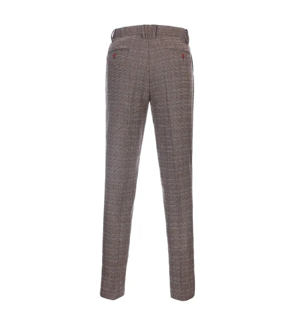 Mens Suit Business 2 Pieces Formal Brown Plaid Notch Lapel Tuxedos (Blazer Pants)