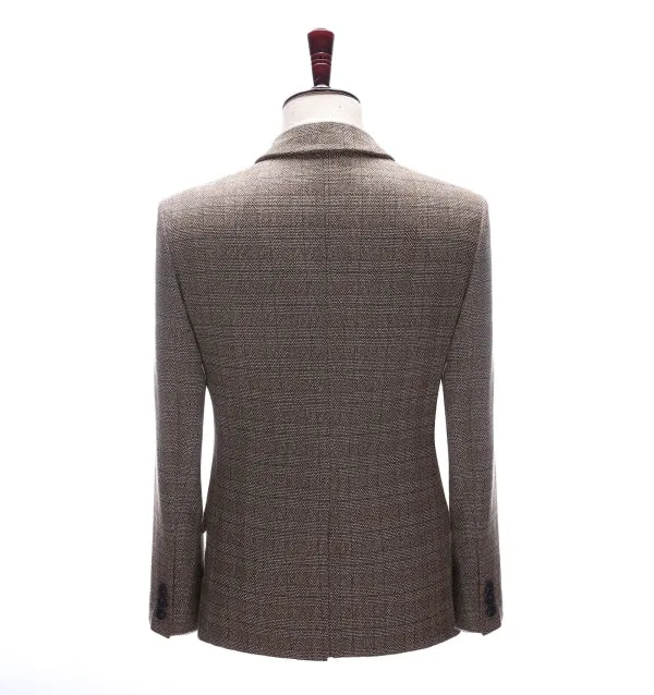 Mens Suit Business 2 Pieces Formal Brown Plaid Notch Lapel Tuxedos (Blazer Pants)