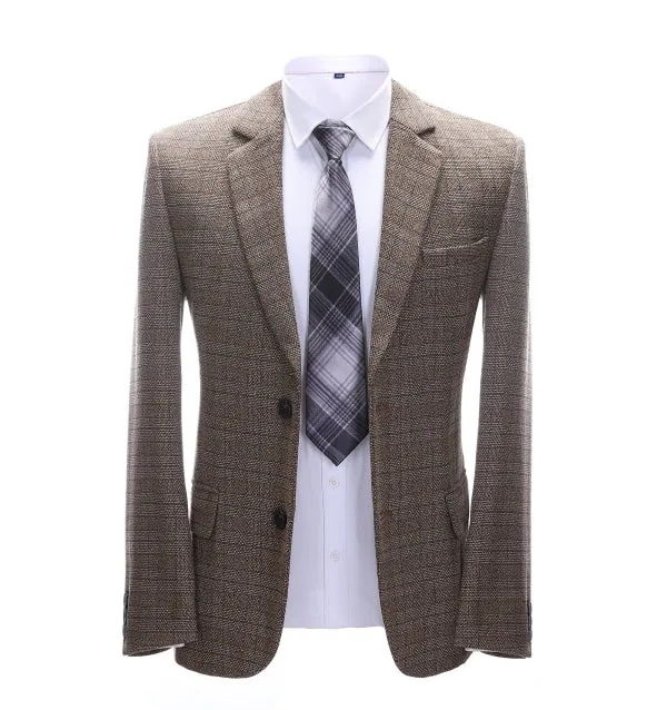 Mens Suit Business 2 Pieces Formal Brown Plaid Notch Lapel Tuxedos (Blazer Pants)
