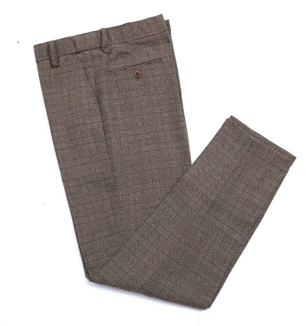 Mens Suit Business 2 Pieces Formal Brown Plaid Notch Lapel Tuxedos (Blazer Pants)