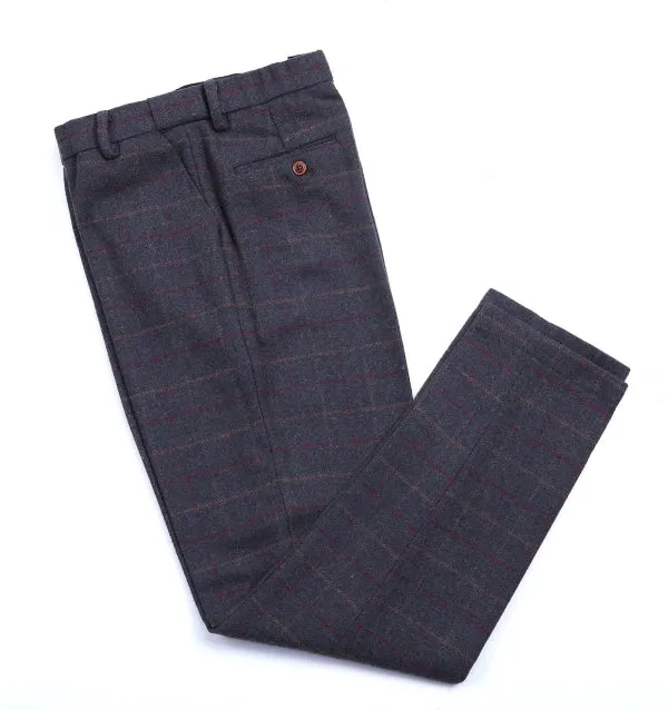 Mens Suit Business 2 Pieces Formal Dark Grey Blue Plaid Notch Lapel Tuxedos (Blazer Pants)