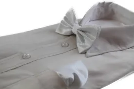 Mens White Plain Coloured Checkered Bow Tie & Matching Pocket Square Set