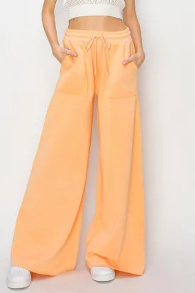 Orange High Rise Wide Leg Drawstring Pants