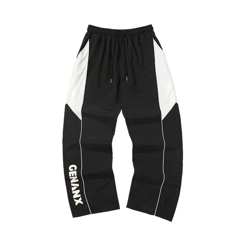 Preppy black and white letter-printed stretch waist slacks