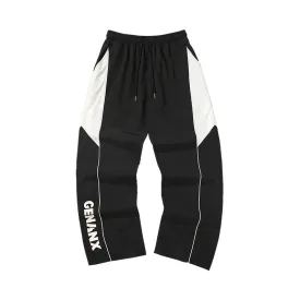 Preppy black and white letter-printed stretch waist slacks