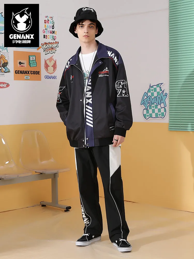 Preppy black and white letter-printed stretch waist slacks