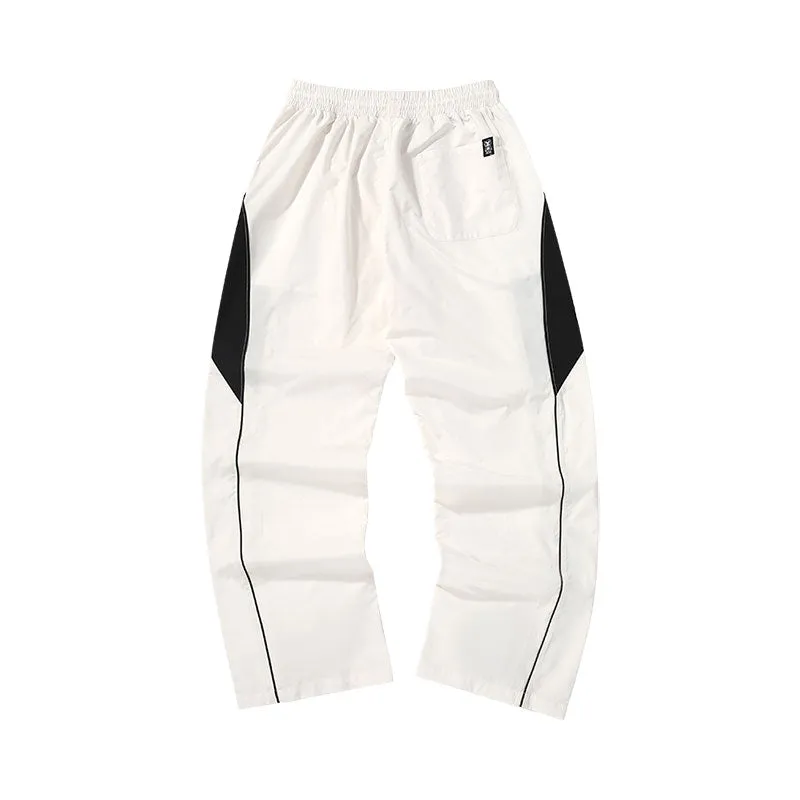 Preppy black and white letter-printed stretch waist slacks