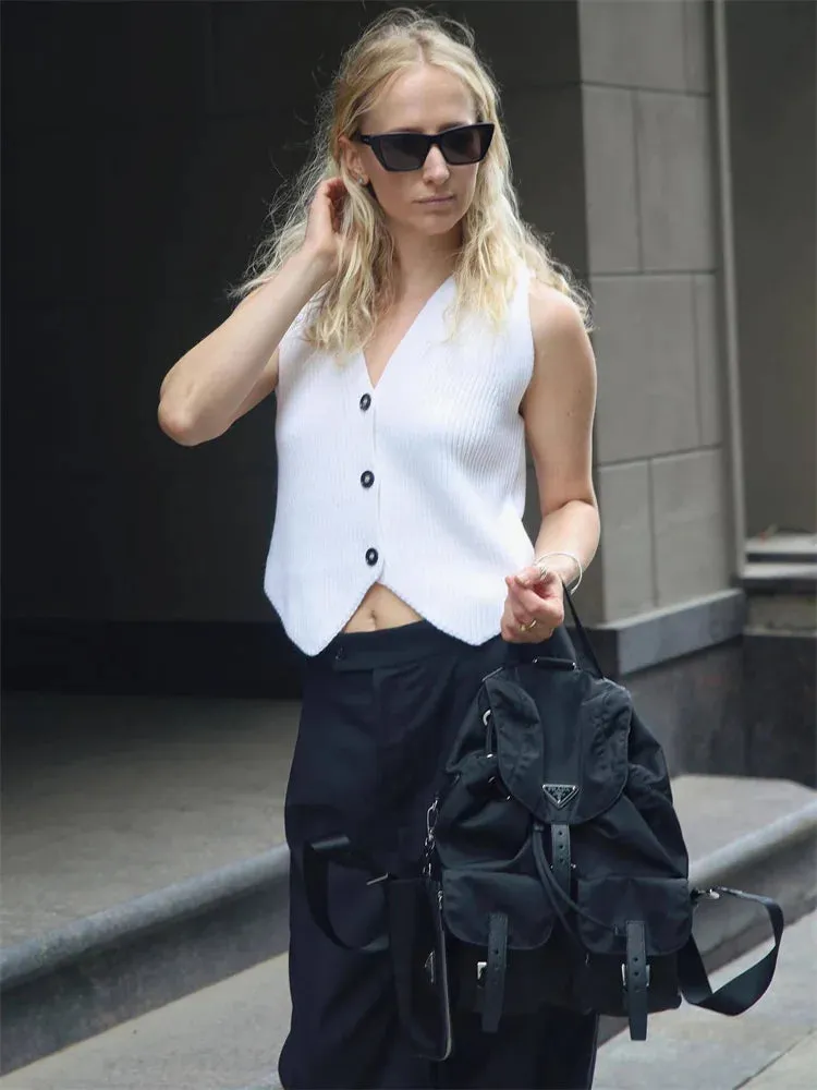 Ribbed Solid Sleeveless Knit Vest Sweater