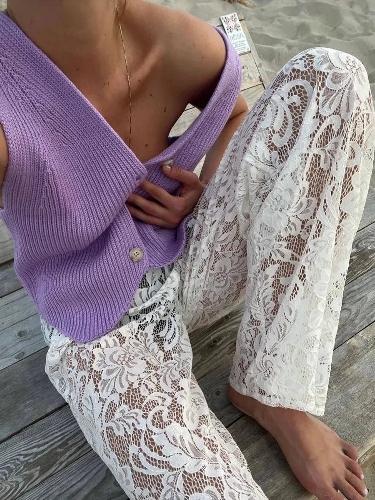 Ribbed Solid Sleeveless Knit Vest Sweater