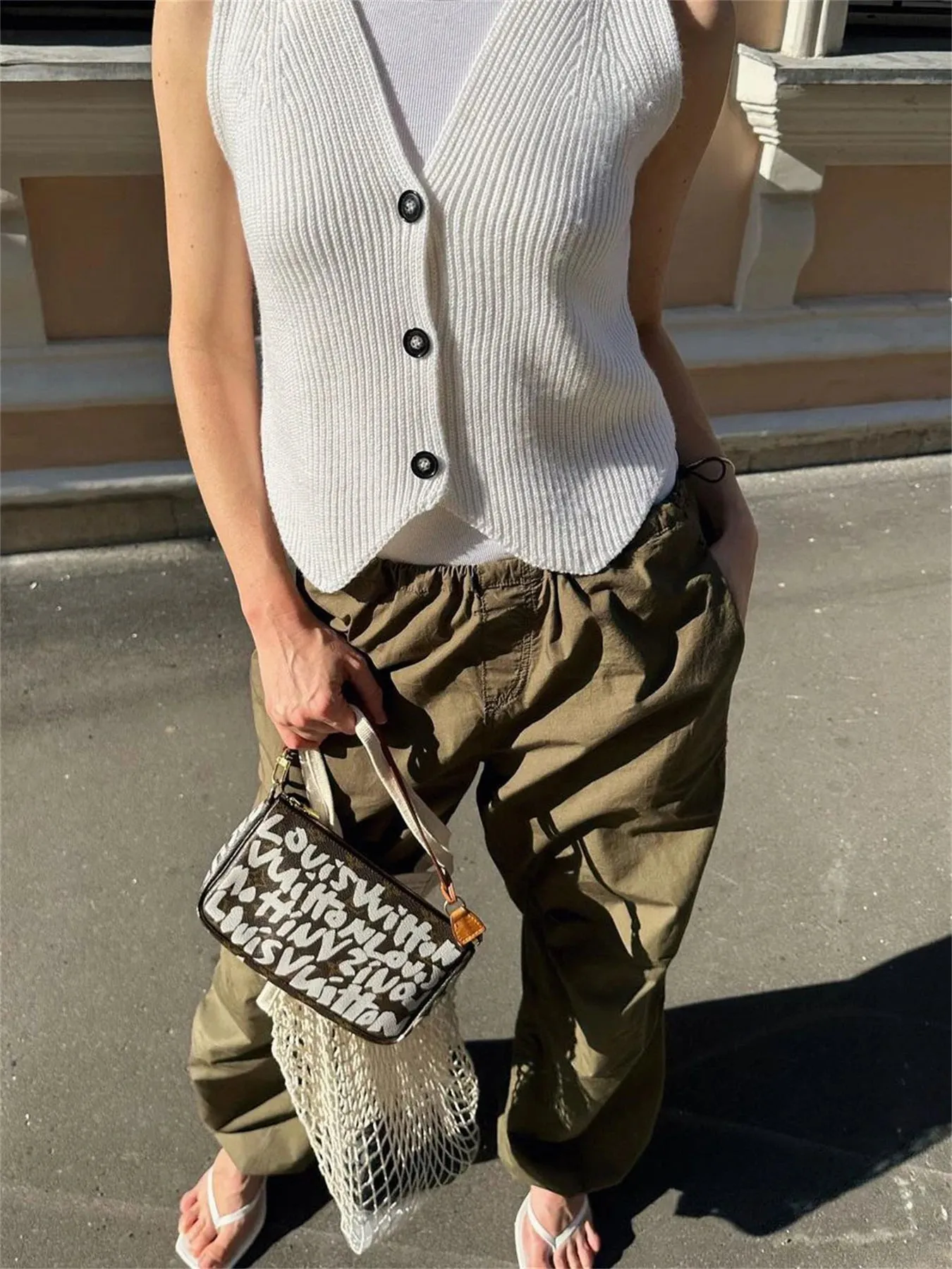 Ribbed Solid Sleeveless Knit Vest Sweater