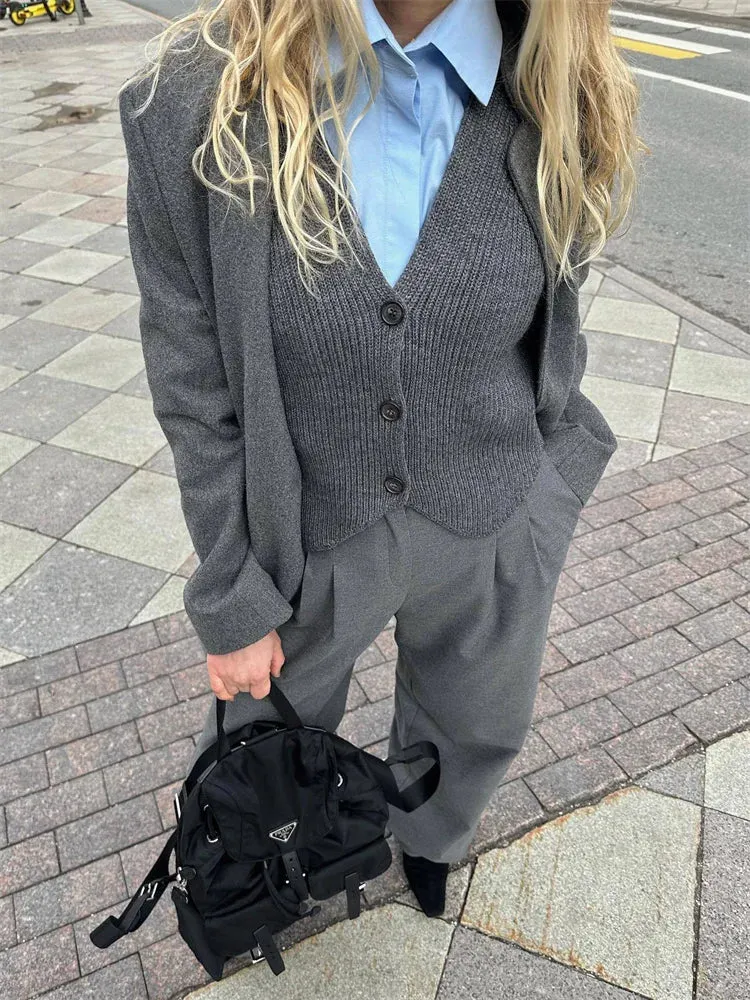 Ribbed Solid Sleeveless Knit Vest Sweater