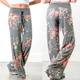 S-8XL Fashion Women Casual Loose Yoga Pants with Floral Print
