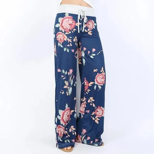 S-8XL Fashion Women Casual Loose Yoga Pants with Floral Print
