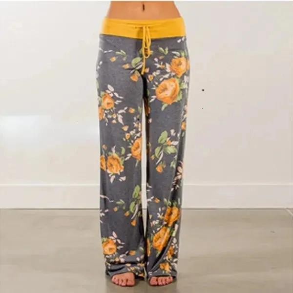 S-8XL Fashion Women Casual Loose Yoga Pants with Floral Print