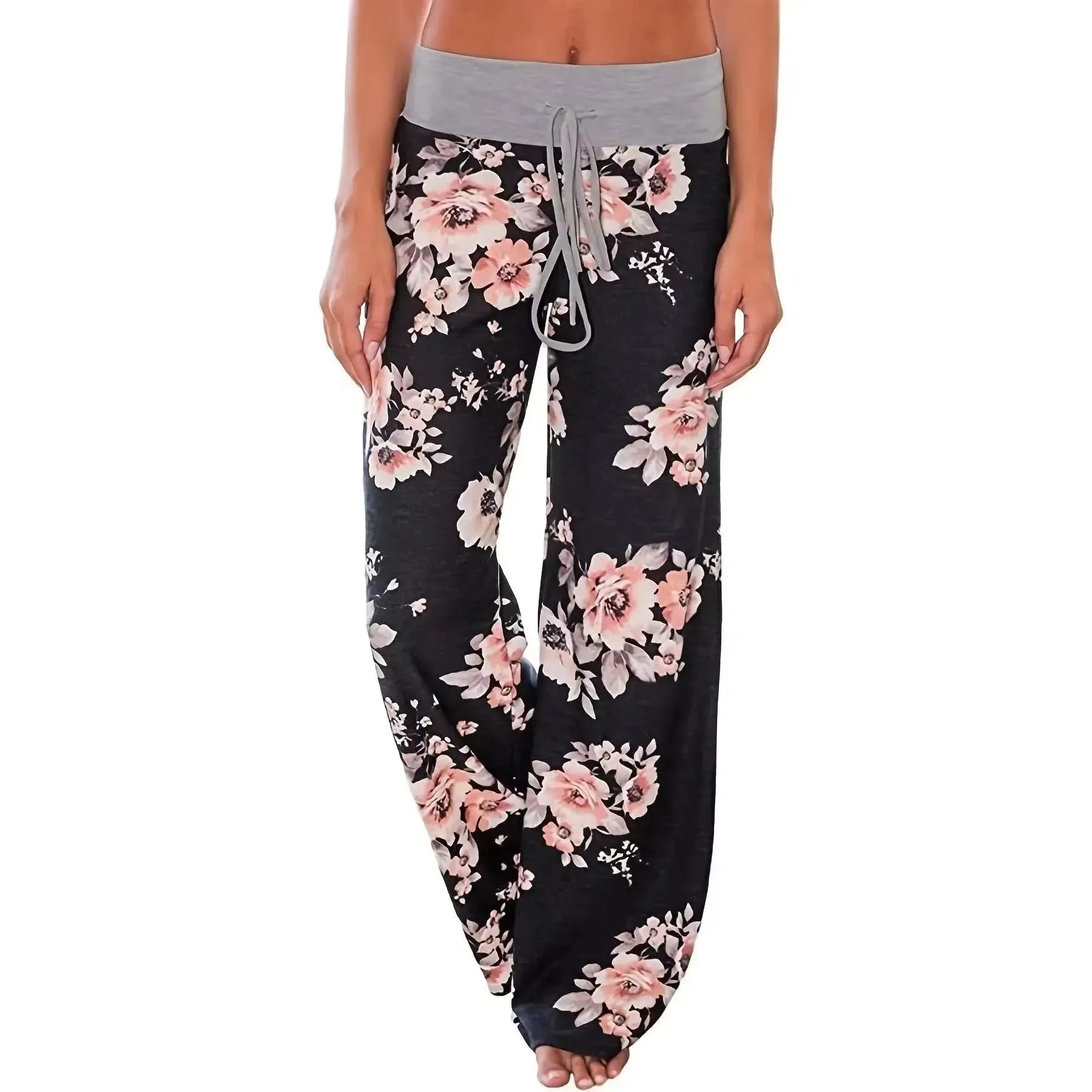 S-8XL Fashion Women Casual Loose Yoga Pants with Floral Print