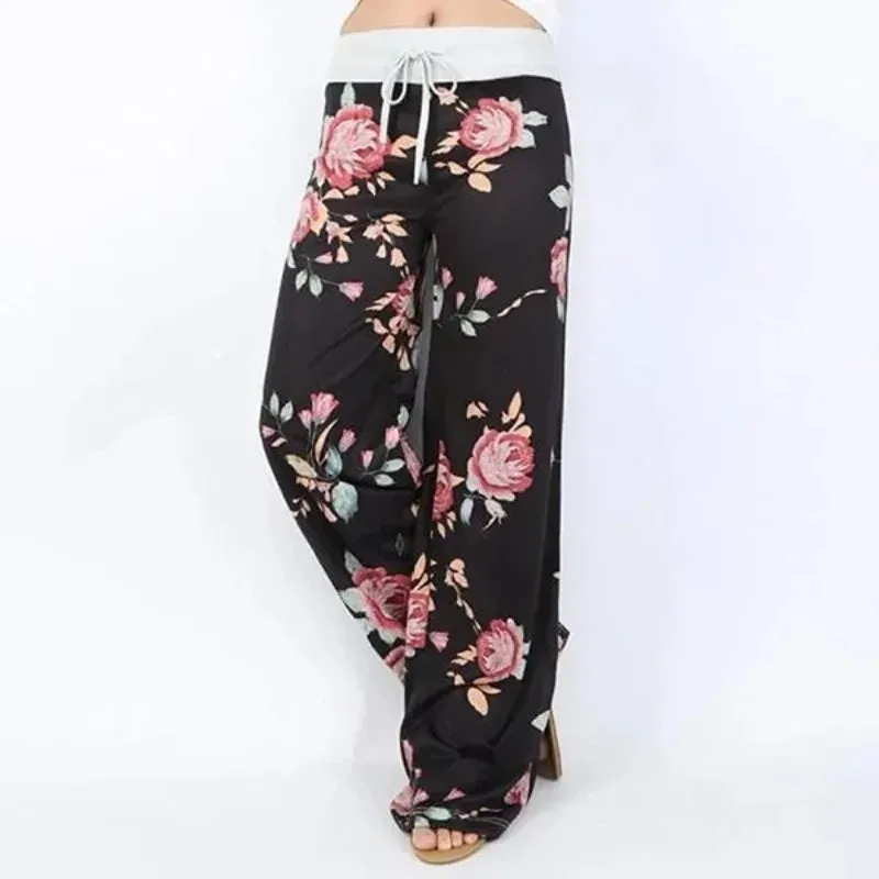 S-8XL Fashion Women Casual Loose Yoga Pants with Floral Print
