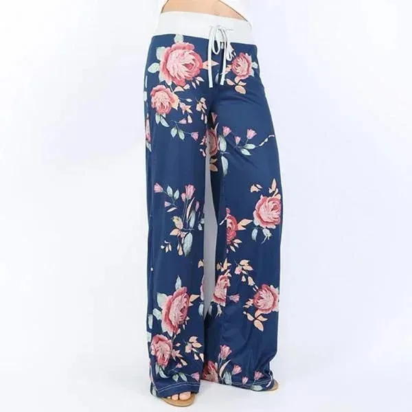 S-8XL Fashion Women Casual Loose Yoga Pants with Floral Print
