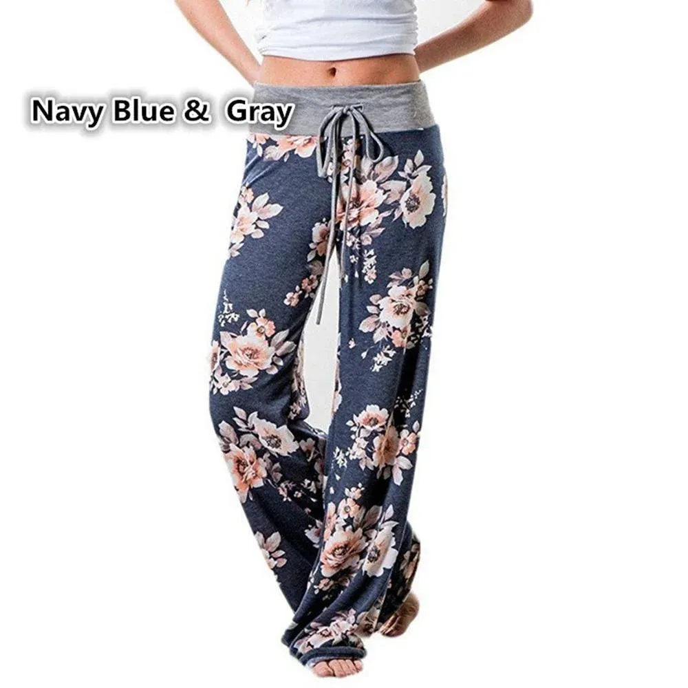 S-8XL Fashion Women Casual Loose Yoga Pants with Floral Print