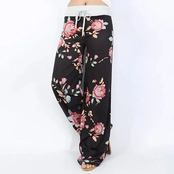 S-8XL Fashion Women Casual Loose Yoga Pants with Floral Print