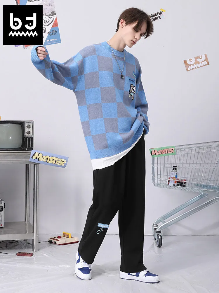 Simple style graffiti printed stretch rope label cotton sports casual pants