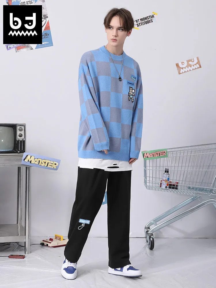 Simple style graffiti printed stretch rope label cotton sports casual pants
