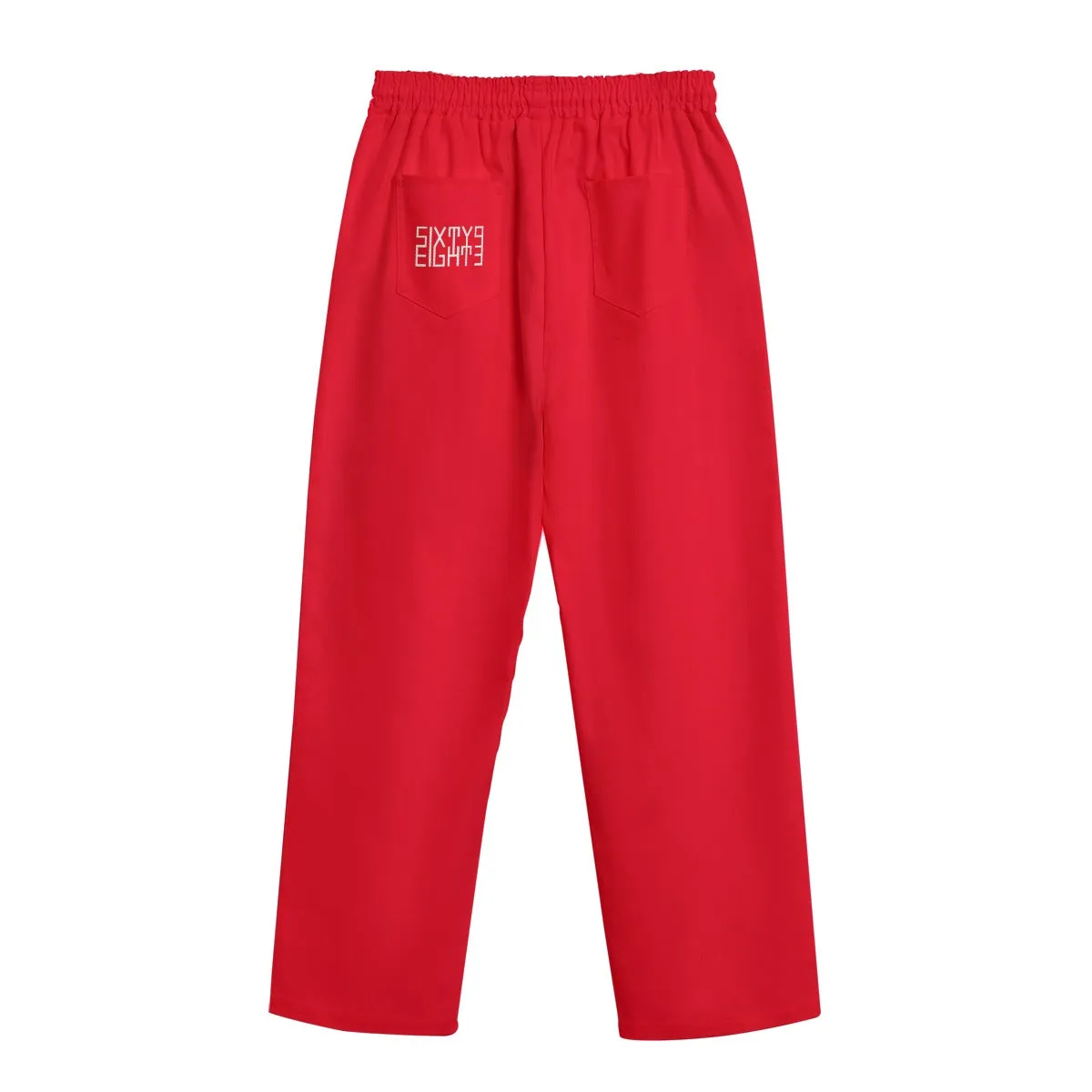 Sixty Eight 93 Logo White Red Unisex Straight Casual Pants