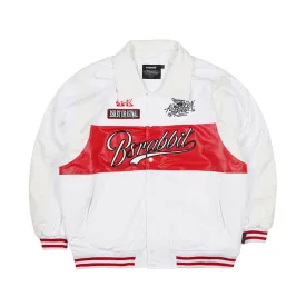 SPORTY LOGO COLLAR VARSITY JACKET WHITE