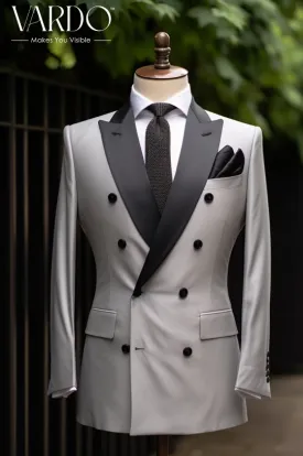 Stylish Premium Light Grey Double Breasted Business Suit for Men - Stylish Formal Attire - Tailored Suit - The Rising Sun store, Vardo