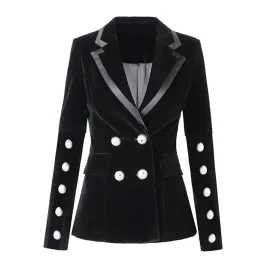 Trim Buckle Velvet Blazer