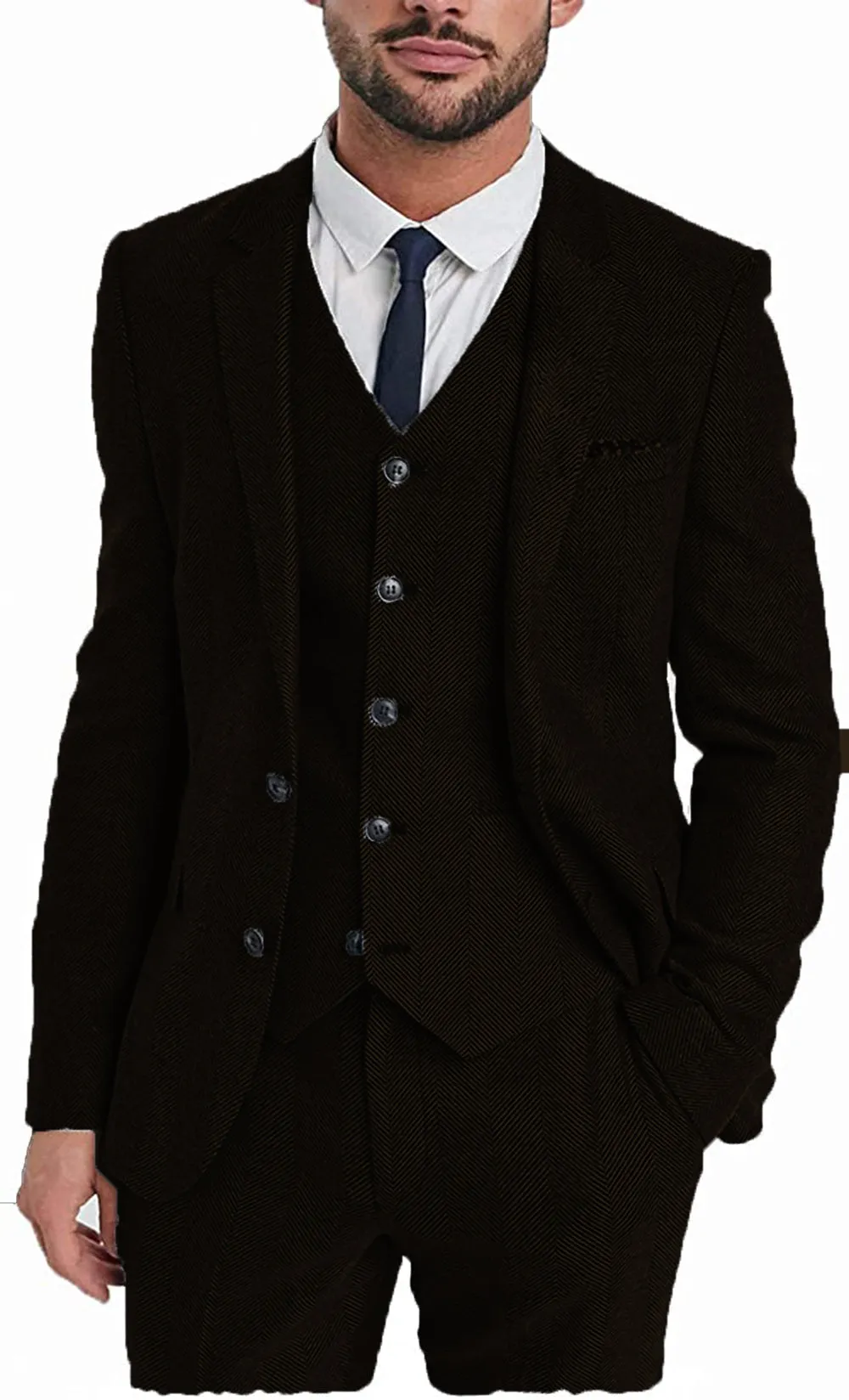 Vintage Classical 3 Pieces Mens Suit Herringbone Tweed Notch Lapel Tuxedos (Blazer vest Pants)
