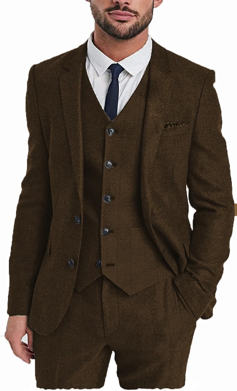 Vintage Classical 3 Pieces Mens Suit Herringbone Tweed Notch Lapel Tuxedos (Blazer vest Pants)