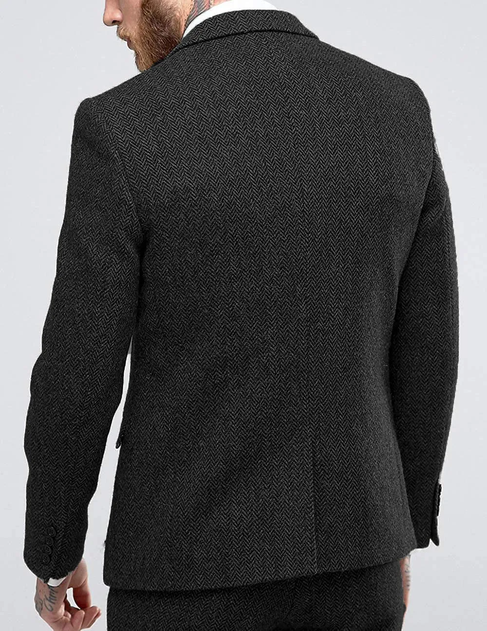 Vintage Classical 3 Pieces Mens Suit Herringbone Tweed Peak Lapel Tuxedos (Blazer vest Pants)