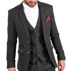 Vintage Classical Men's 3 Pieces Mens Herringbone Plaid Notch Lapel Suit (Blazer vest Pants)
